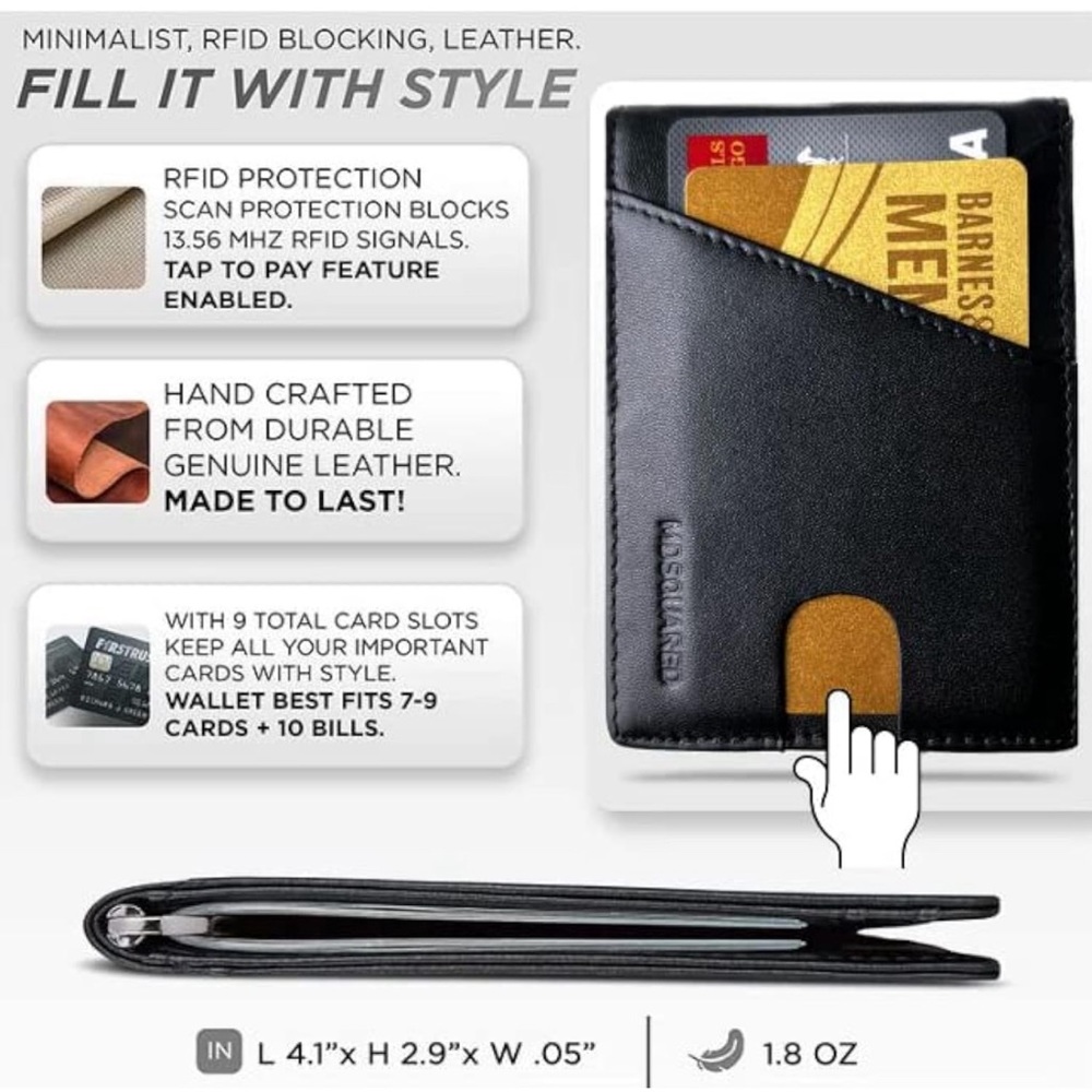 Minimal Men’s Leather Wallet Black With Money Clip